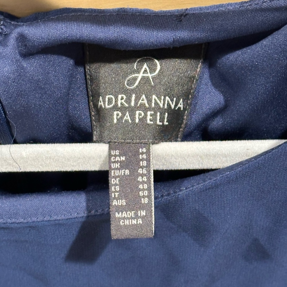 Adrianna Pappell Navy Blue Lace Skirt and Open Back Cocktail Dress NWT Size 14 - Picture 3 of 7